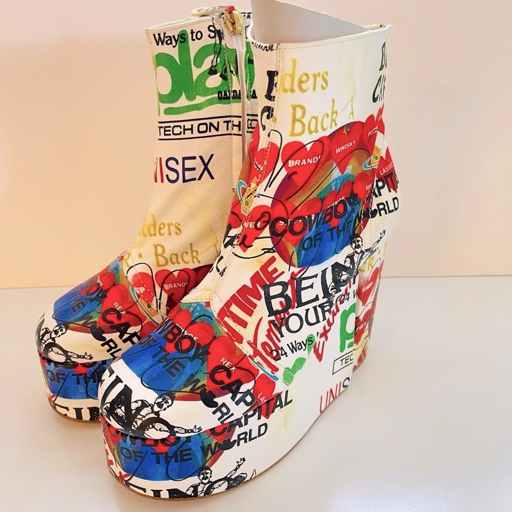 Vivienne Westwood BRAND NEW MEANINGLESS PRINT towering heels Slogan print IT37 - Picture 6 of 17